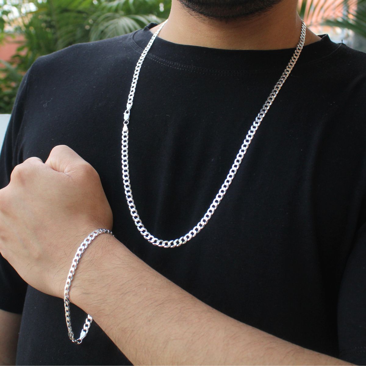 Conjunto Corrente E Pulseira 5mm Modelo Grumet Escama De Prata 925 Original