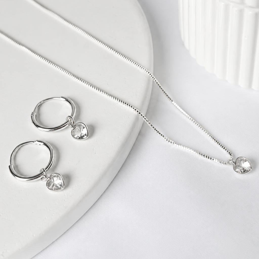 Conjunto Ponto de Luz Coração em Prata 925