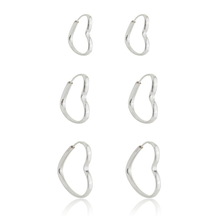 Kit 3 Pares De Brincos Corações Prata 925