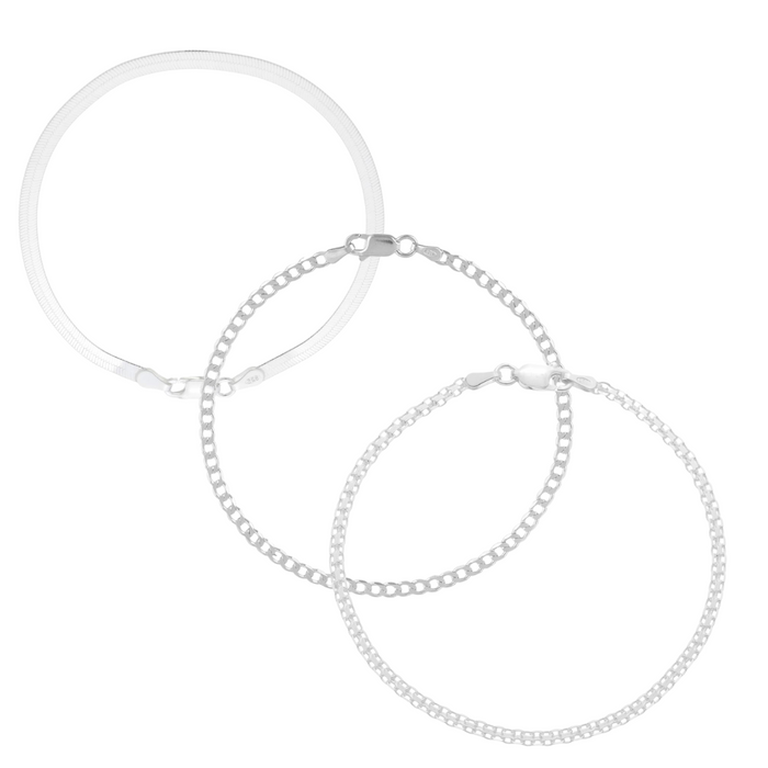 Kit 3 Pulseiras Femininas De Prata 925 Legítima Laminada Grumet Esteira