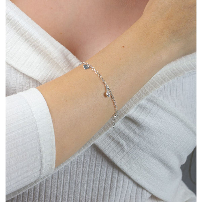 Pulseira Feminina Prata Legítima Zircônias E Corações Charme