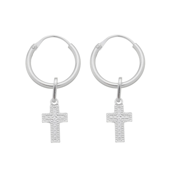 Par Brincos De Argola Com Cruz 16mm Argolinhas Prata 925 Unissex