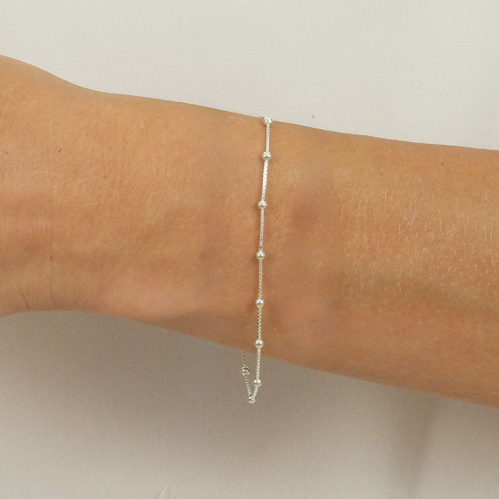 Pulseira Bolinha Feminina De Prata 925 Legítima