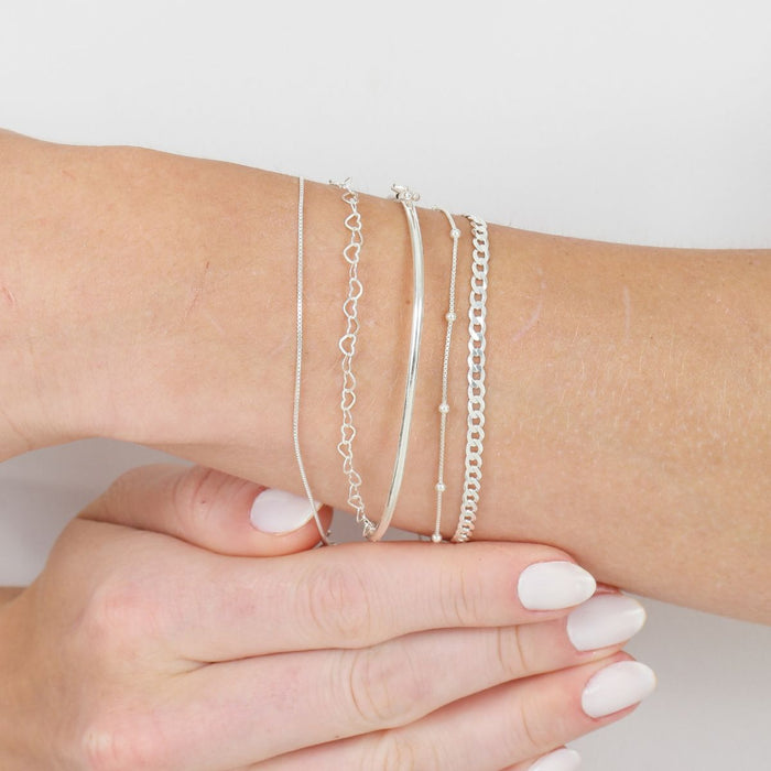 Kit 5 Pulseiras Bolinha Femininas Em Prata 925 Coração Fina