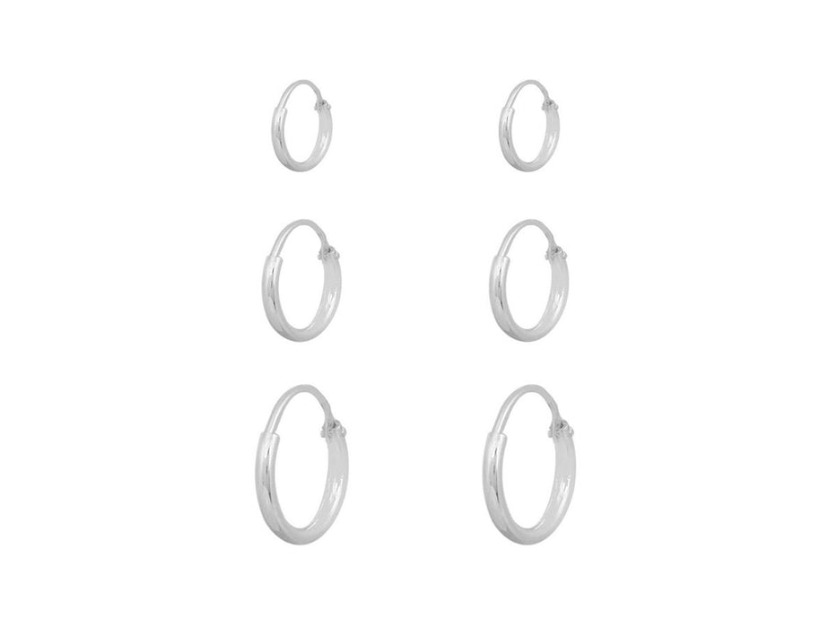 Conjunto Kit 3 Pares De Brincos Argolas Em Prata 925 10mm 12mm E 14mm Feminino