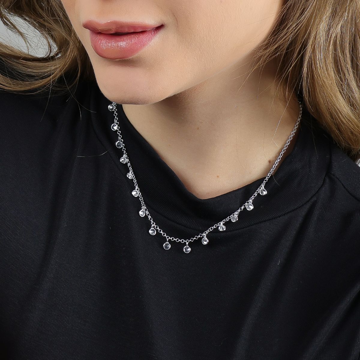 Colar Choker Zircônias Brancas Prata 925