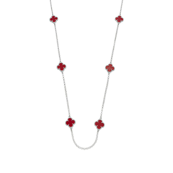 Colar Corrente De Trevo Vermelho Em Prata 925 Legítima 45cm