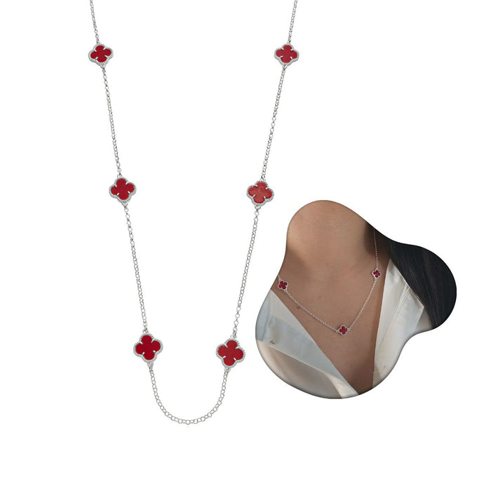 Colar Corrente De Trevo Vermelho Em Prata 925 Legítima 45cm