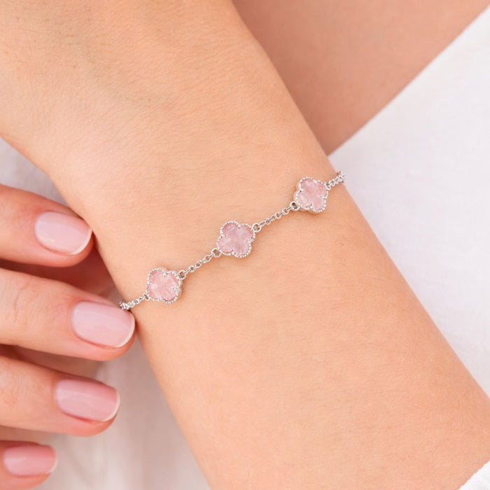 Pulseira Trevos Rosa 3 Folhas Em Prata 925