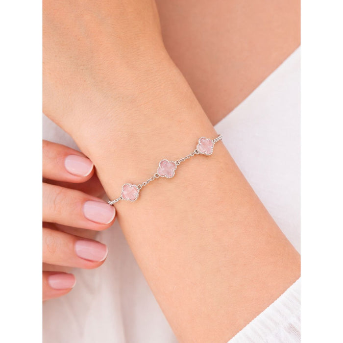 Pulseira Trevos Rosa 3 Folhas Em Prata 925