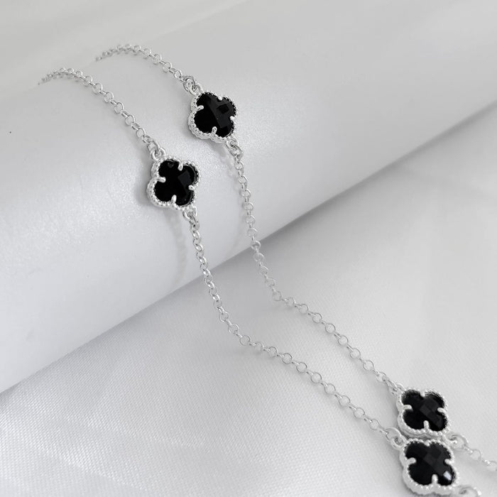 Colar De Trevo 45cm Preto Em Prata 925