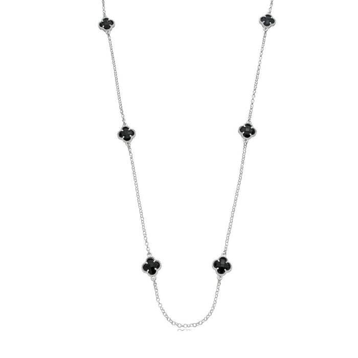 Colar De Trevo 45cm Preto Em Prata 925