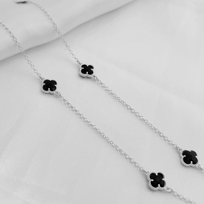 Colar De Trevo 45cm Preto Em Prata 925