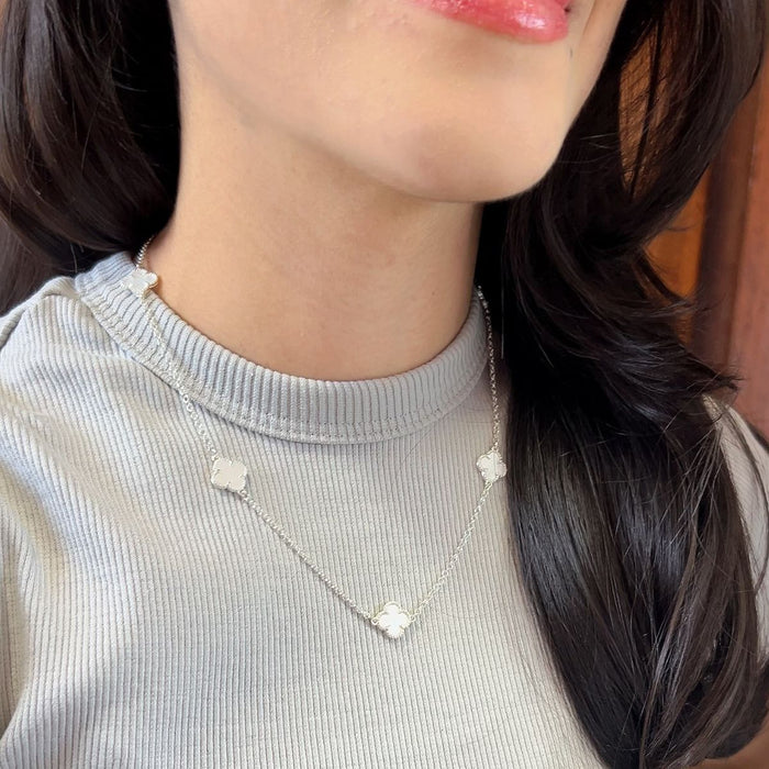 Colar De Trevo Prata 925 Folhas Brancas Legítima