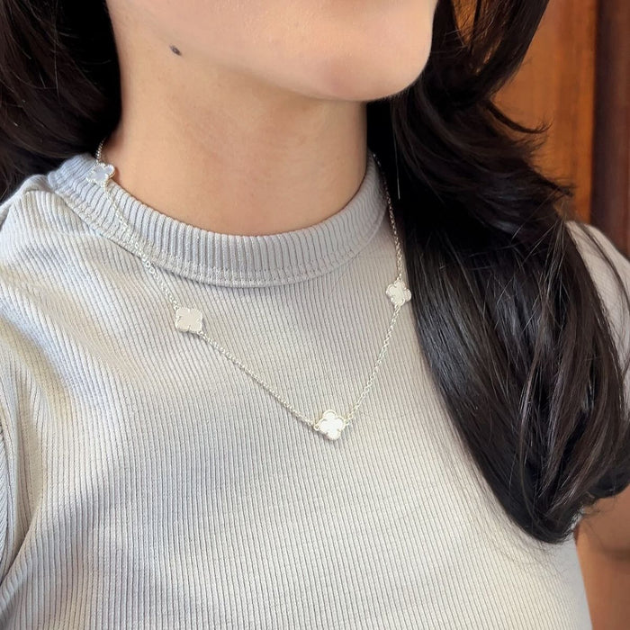 Colar De Trevo Prata 925 Folhas Brancas Legítima