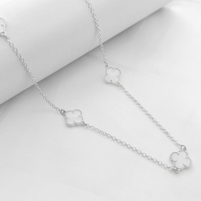 Colar De Trevo Prata 925 Folhas Brancas Legítima