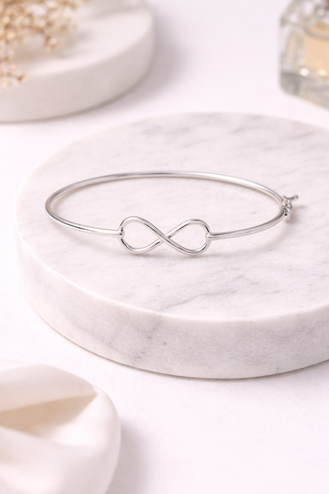 Bracelete Rígido Prata 925 Legítima com Símbolo Infinito Feminino Fina Elegante