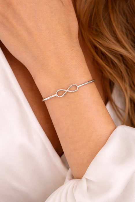 Bracelete Rígido Prata 925 Legítima com Símbolo Infinito Feminino Fina Elegante
