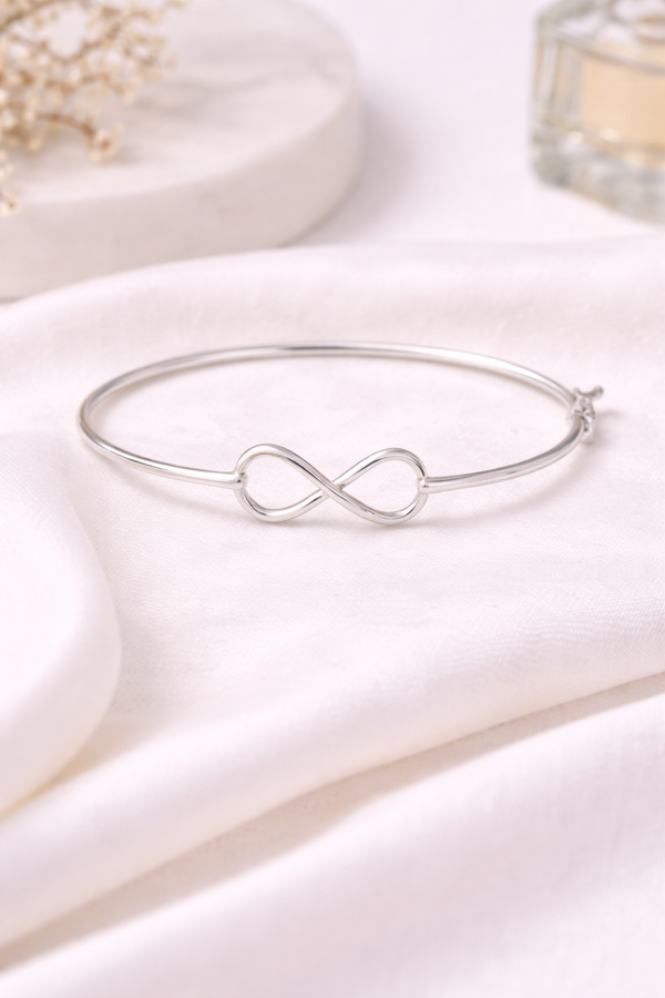 Bracelete Rígido Prata 925 Legítima com Símbolo Infinito Feminino Fina Elegante