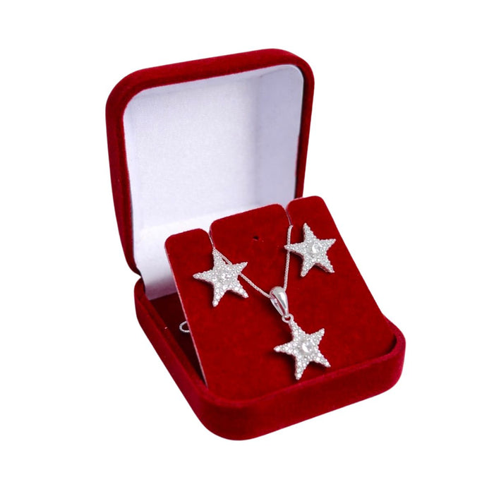 Conjunto Colar Veneziana 45cm E Brincos Estrela Prata 925