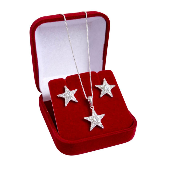 Conjunto Colar Veneziana 45cm E Brincos Estrela Prata 925