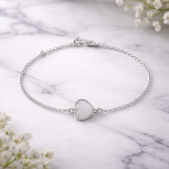 Pulseira Coração Branco Prata 925