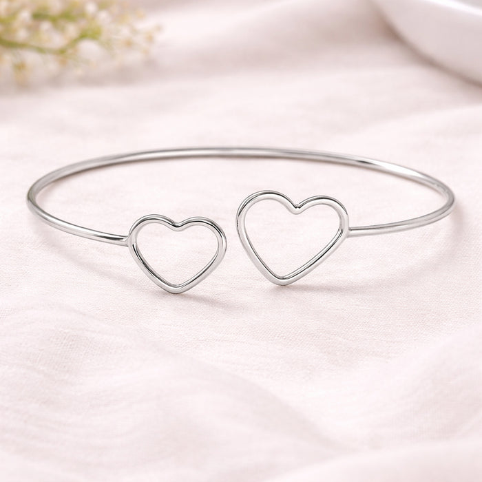 Bracelete Aberto Dois Corações Prata 925