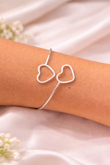 Bracelete Aberto Dois Corações Prata 925