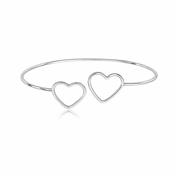 Bracelete Aberto Dois Corações Prata 925