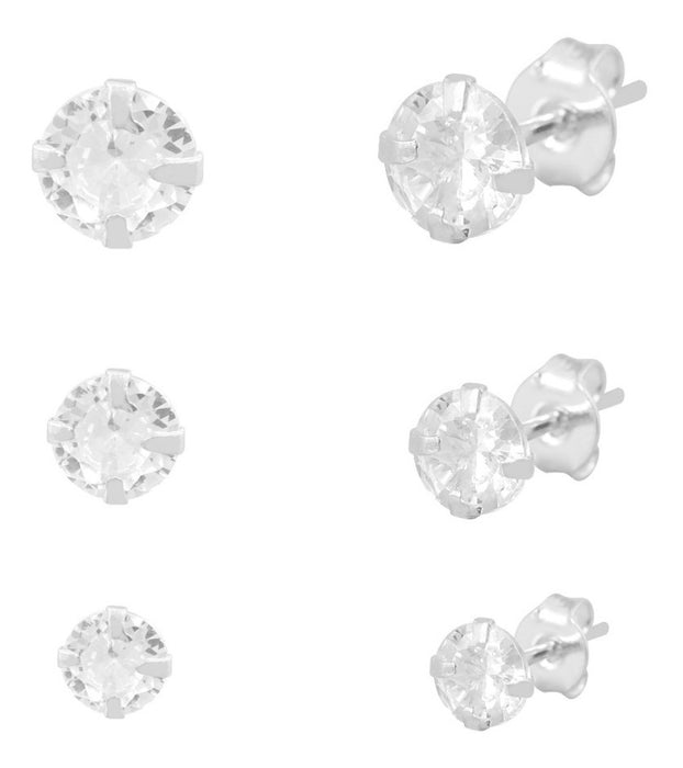 Trio Brincos Zircônias Prata 925