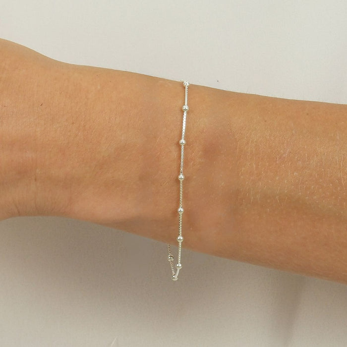 Pulseira Bolinha Feminina De Prata 925 Legítima
