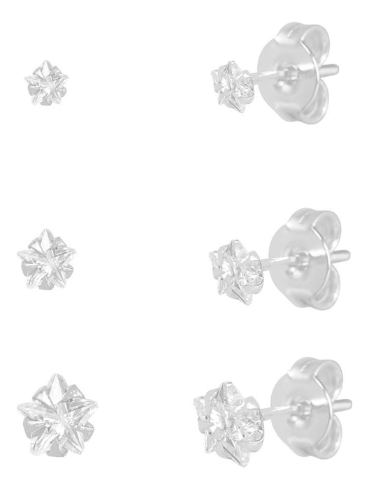 Kit 3 Pares Brincos Estrela Zircônia Prata 925