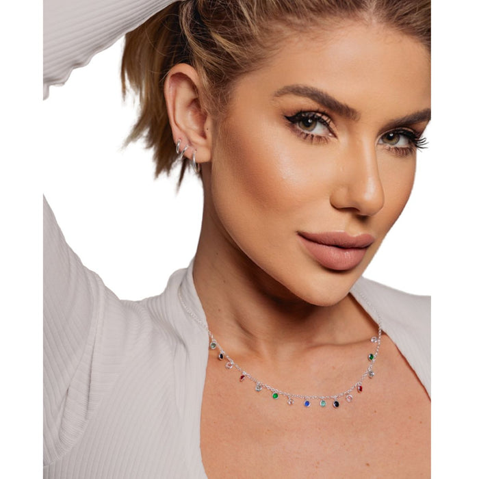 Colar Chocker Zircônias Coloridas Prata 925