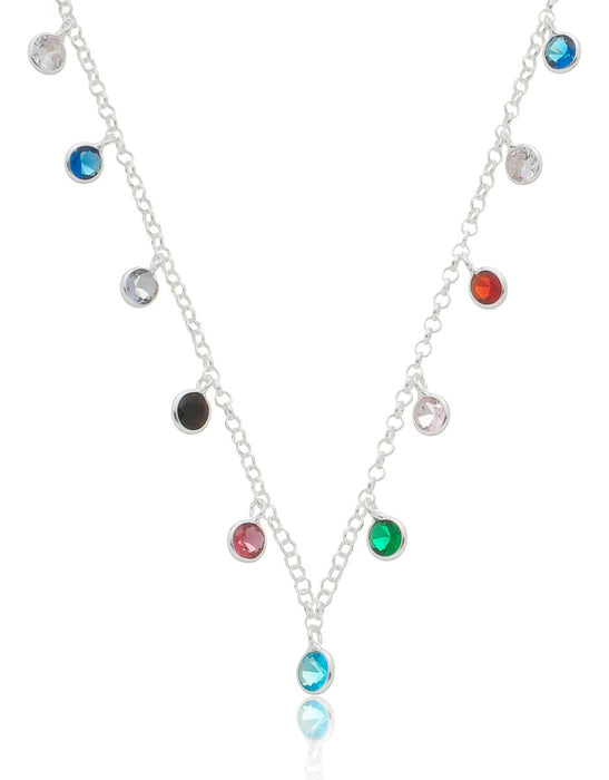 Colar Chocker Zircônias Coloridas Prata 925