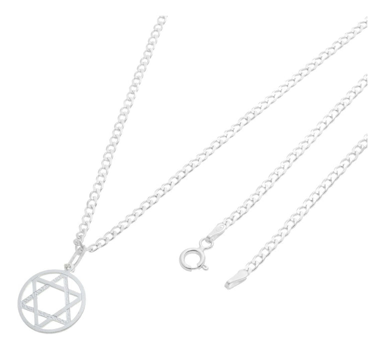 Conjunto Corrente Pingente Estrela Davi Em Prata 925