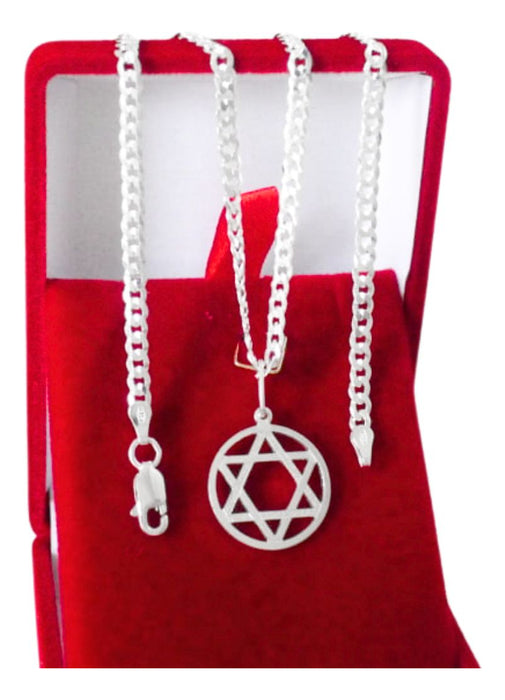 Conjunto Corrente Pingente Estrela Davi Em Prata 925