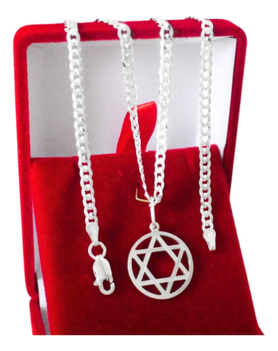 Conjunto Corrente Pingente Estrela Davi Em Prata 925