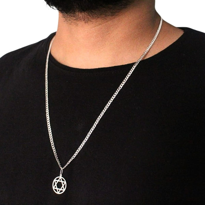 Conjunto Corrente Pingente Estrela Davi Em Prata 925
