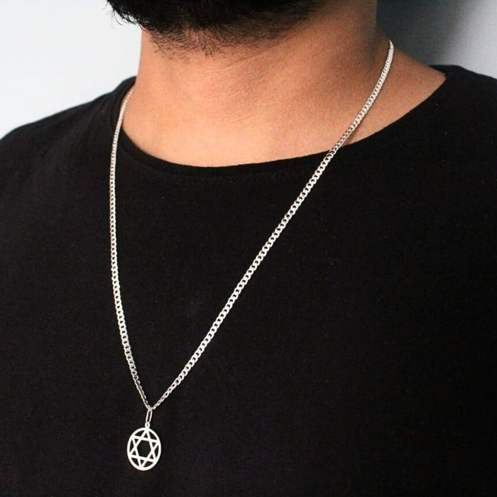 Conjunto Corrente Pingente Estrela Davi Em Prata 925