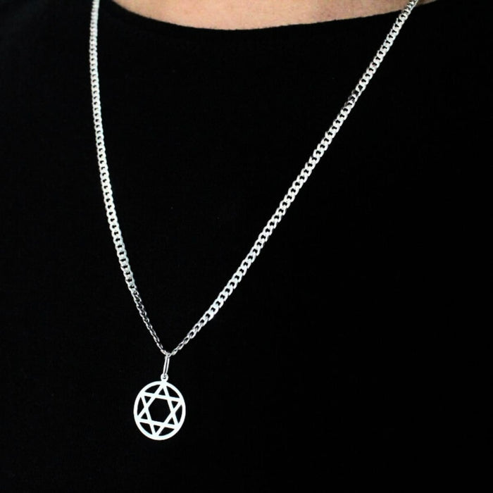 Conjunto Corrente Pingente Estrela Davi Em Prata 925