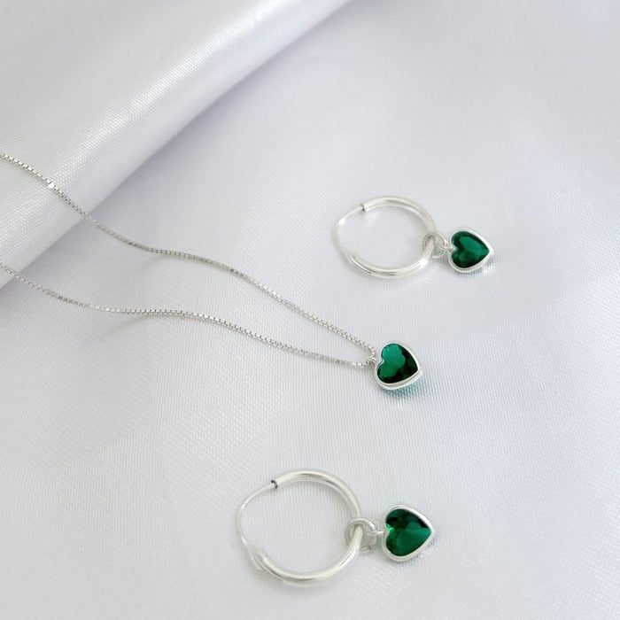 Conjunto Colar E Brincos Ponto De Luz 45cm Coração Em Prata 925