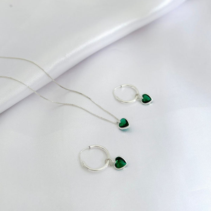 Conjunto Colar E Brincos Ponto De Luz 45cm Coração Em Prata 925