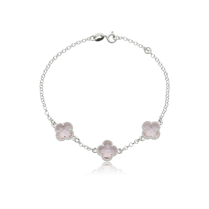 Pulseira Trevos Rosa 3 Folhas Em Prata 925