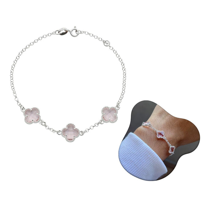 Pulseira Trevos Rosa 3 Folhas Em Prata 925