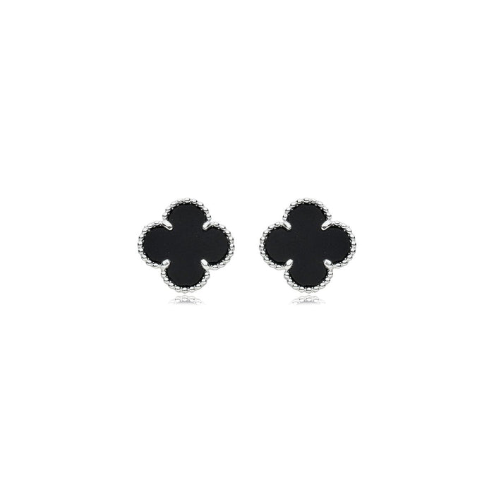 Brincos Em Prata 925 Trevo Preto 11Mm