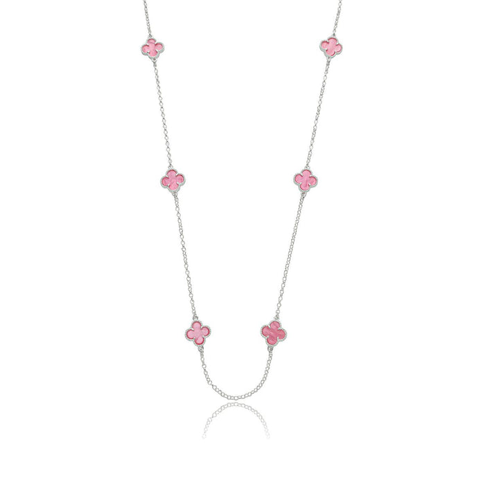 Oferta Colar De Pedras Trevos Rosa 45cm Em Prata 925