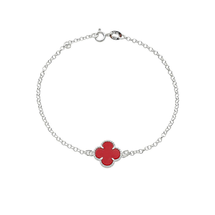 Pulseira Feminina Trevo Vermelha Em Prata 925 Legítima