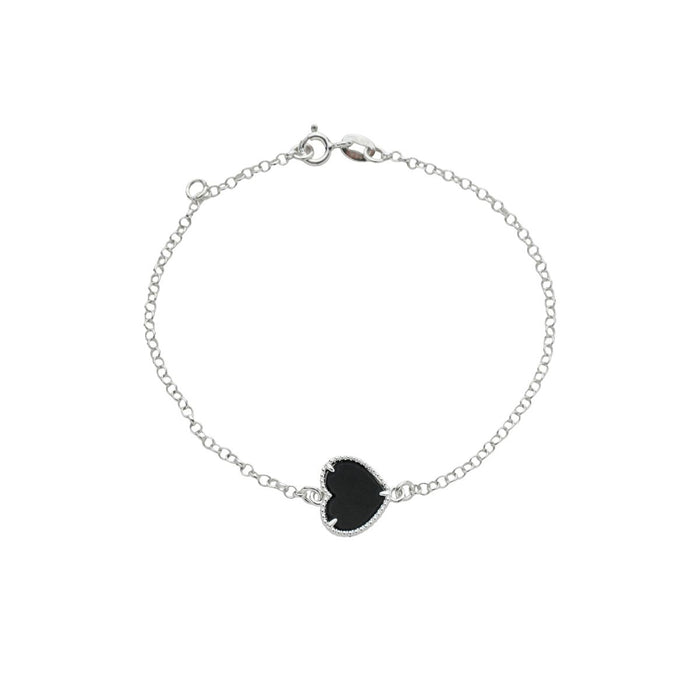 Pulseira Coração Preta Prata 925 Legítima 18cm