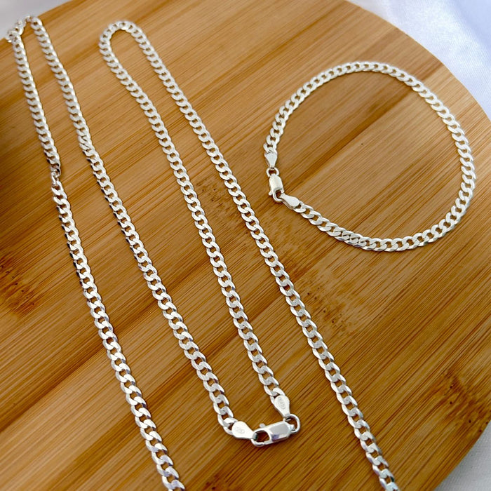 Conjunto Corrente 70cm 4mm E Pulseira Prata 925 Legítima Masculina