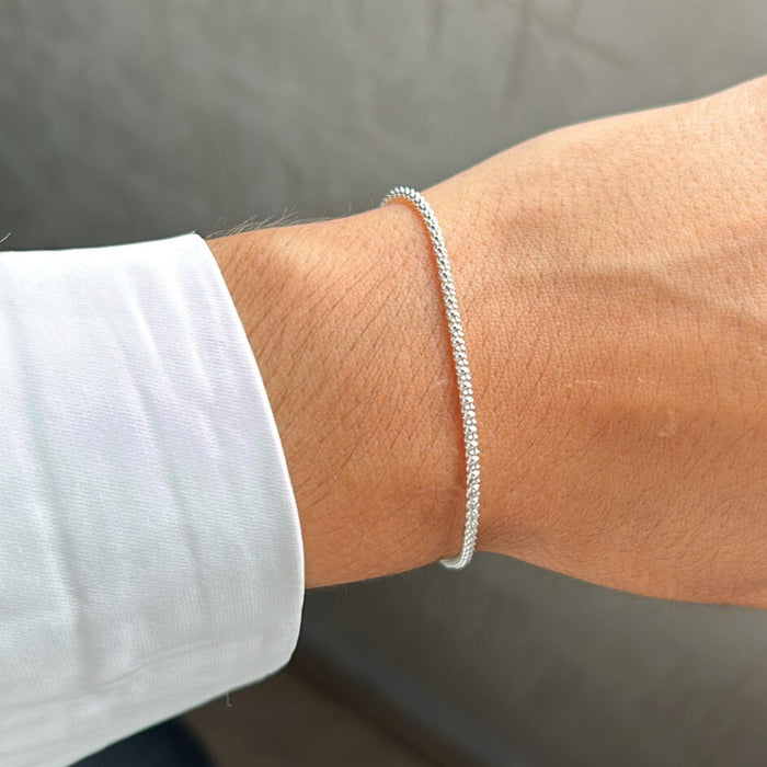 Conjunto Corrente Pipoca Feminina 45cm + Pulseira Pipoca 18cm Em Prata 925